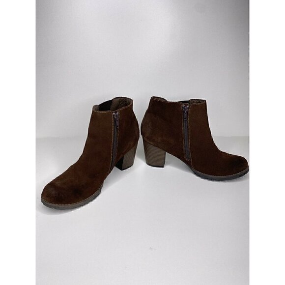 Clarks Boots Size 10 M Women's PAUSE CAMELIA Ankle Boot Suede Zipper Block Heel - Picture 5 of 7